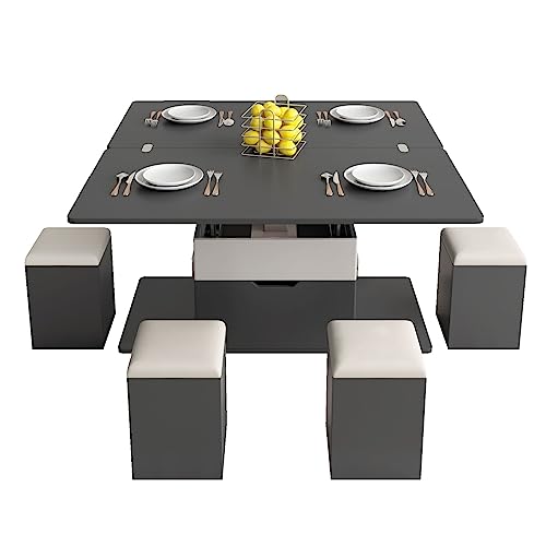 3 in 1 Mutifunction Coffee Table, Lift Top Coffee Table with 4 Seats, Coffee Table with Storage Lift Up Pu Stools,Coffee Table Converts to Dining Table for Living Room, Bedroom