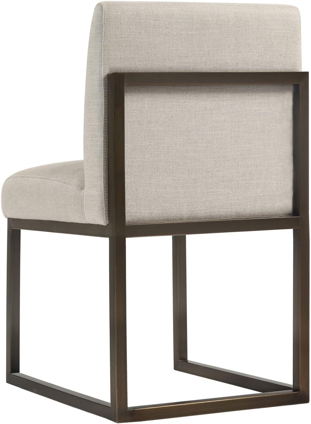 TOV Furniture The Haute Collection Modern Linen Fabric Upholstered Bronze Finish Stainless Steel Metal Dining Chair, Beige