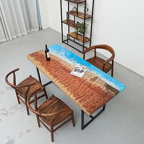 TUZECH Custom Classic Wood Resin Epoxy Realistic Coffee Table Side/End Table Ocean Beach feel with Waves Table Coastal table Top Dining Table Home Décor (without Stand, 60 x 30 Inches)