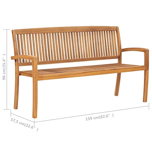 vidaXL Stacking Solid Teak Wood Patio Bench with Cushion - Spacious Outdoor Seating - Weather Resistant - Easy Maintenance