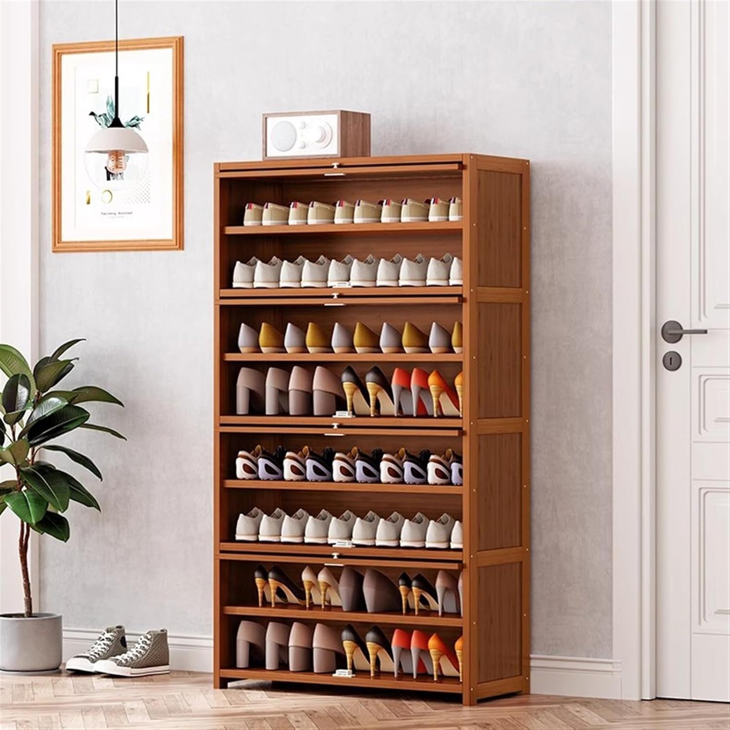 Stackable Free Standing Shoe Storage Organizer for Entryway, Large Capacity Shoe Cabinet with Flip Door, Space Saving Modern Shoe Storage Cabinet Shoe (Size : 3-Layers 60cm) ()