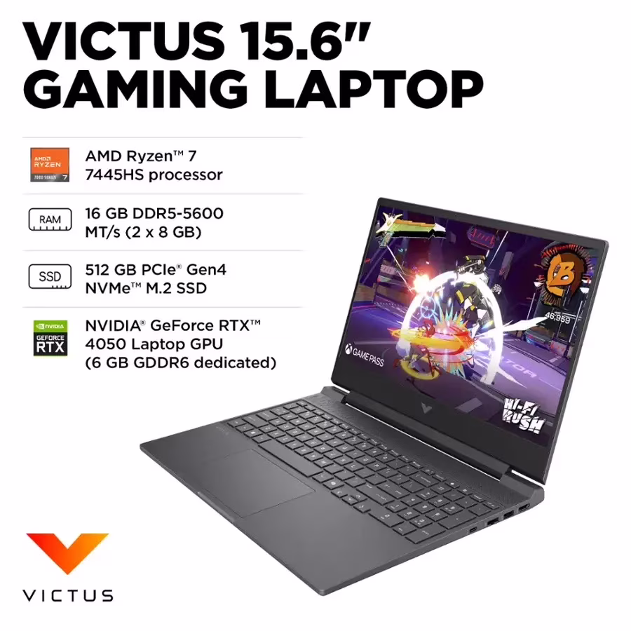 HP - Victus 15.6" 144Hz Full HD Gaming Laptop - AMD Ryzen 7 7445HS - 16GB Memory - NVIDIA GeForce RTX 4050 - 512GB SSD - Mica Silver