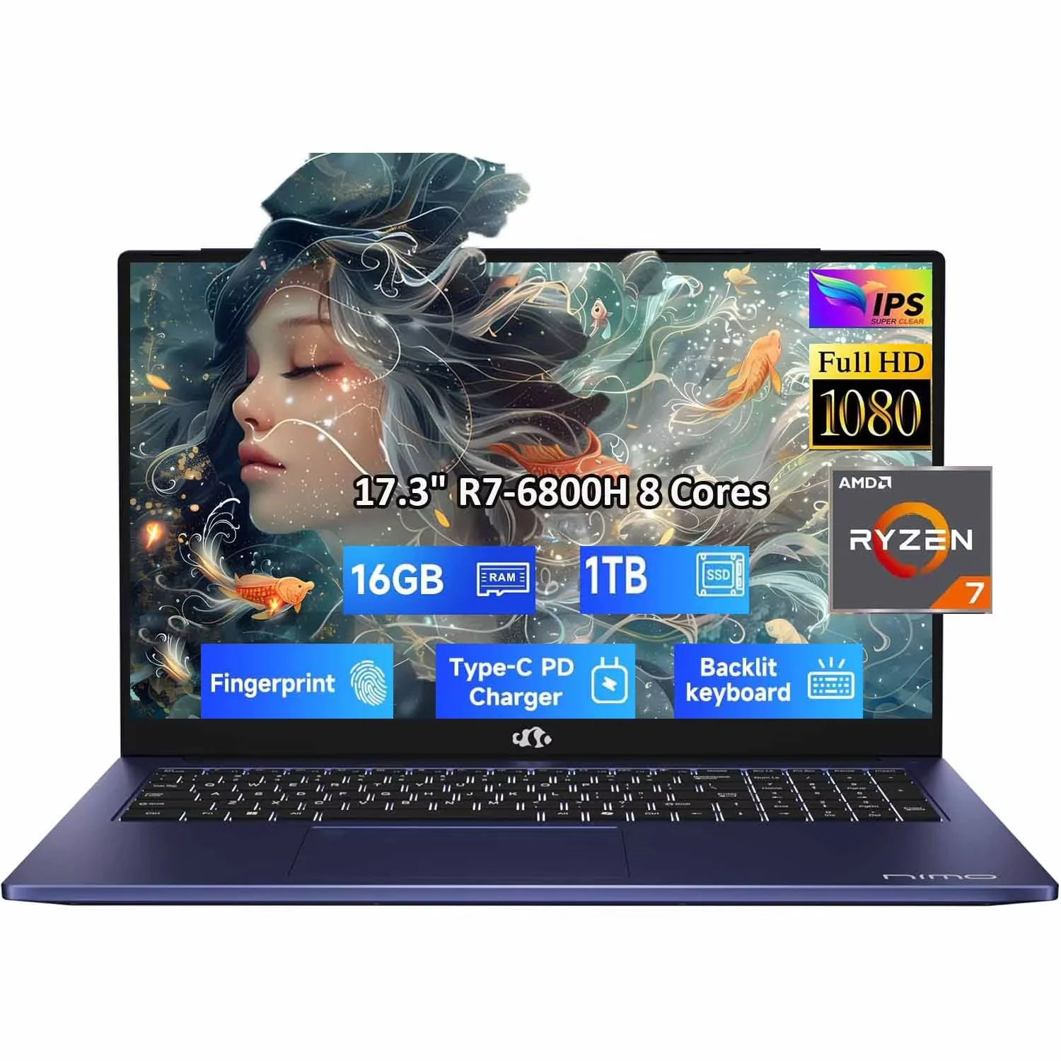 17.3" IPS FHD-Gaming-Laptop, 8 Cores AMD Ryzen 7 6800H 16GB DDR5 RAM 1TB SSD (Beat i7-12700H, Up to 4.7GHz) AMD Radeon 680M GPU-Computer with 100W Type-C Backlit Keyboard, Fingerprint