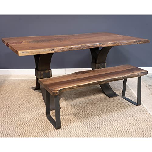 Live Edge Bench, Wooden Bench w/Golden Base, Industrial or Rustic Bench, Unique Table, Bedroom, or Entryway Bench, Live Wood Bench Rustic Home Decor (60” Long, Walnut Wood, Golden Gate Base)
