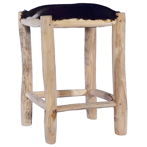Bar Stool Real Goat Leather and Solid Teak Wood,Rustic Goat Leather Bar Stool with Teak Wood Frame for Restaurants, Bars, and Homes Furniture for Home Bar, Barstools