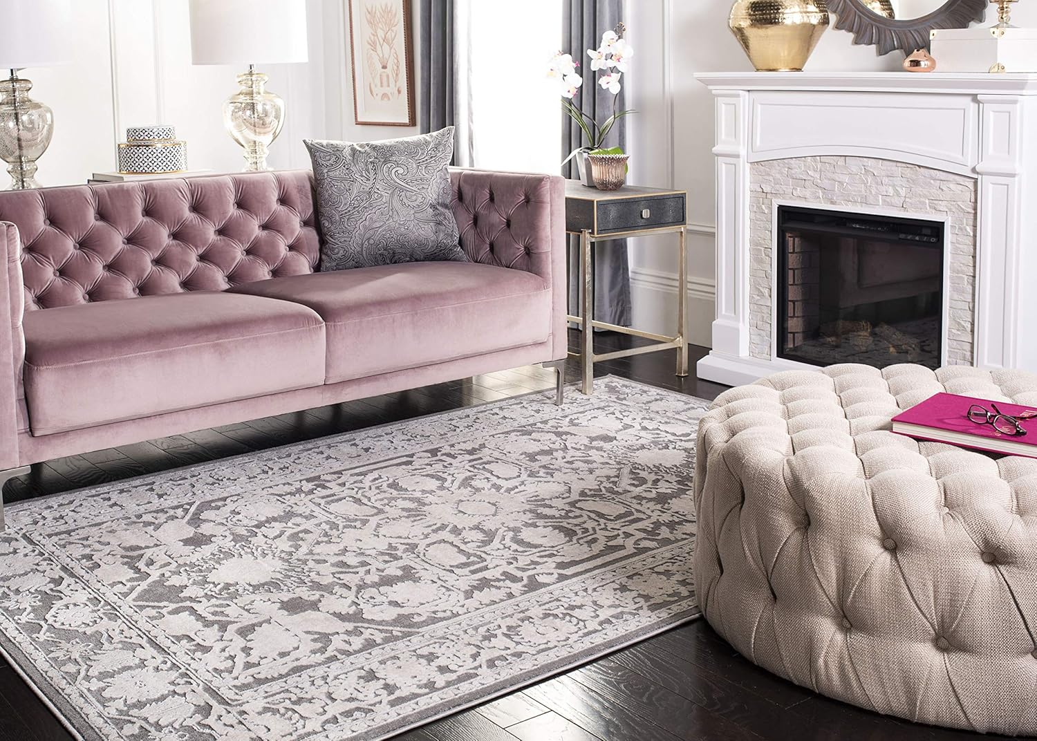 SAFAVIEH Reflection Collection Area Rug - 9' x 12', Dark Grey & Cream, Vintage Distressed Design, Non-Shedding & Easy Care, Ideal for High Traffic Areas in Living Room, Bedroom (RFT665B)