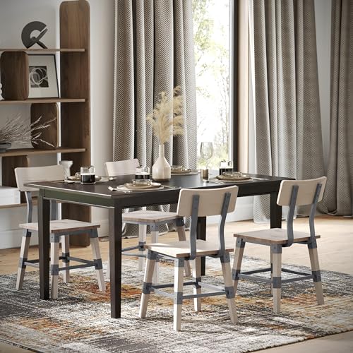 Merrick Lane Brescia Dining Chair with Solid Beechwood Seat, Back, and Frame, Sturdy Metal Support in Antique White - Set of 4