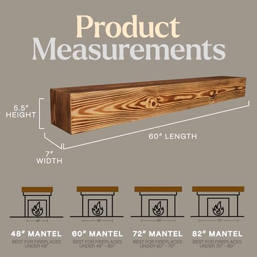 Fireplace Mantel, Natural Wood Floating Shelves, Easy to Install Rustic Shelving, Water-Based Paint, 60 Inch Floating Shelf, Shou Sugi Ban (Wood Burning Art) - Luxe Shelf Group