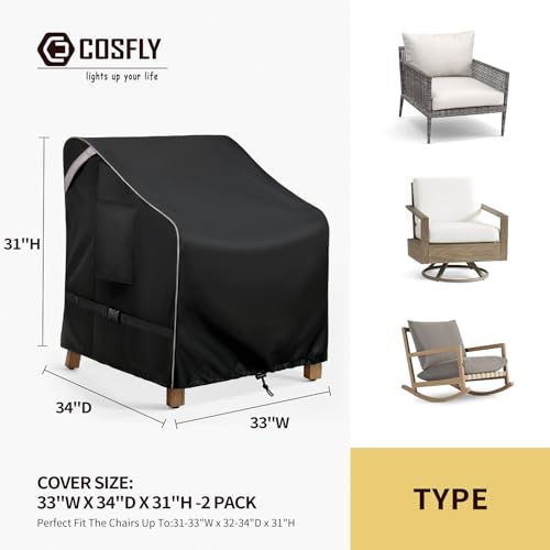 COSFLY Outdoor Furniture Patio Chair Covers Waterproof Clearance, Lounge Deep Seat Cover, Lawn Furnitures Covers Fits up to 36W x 37D x 36H inches(2 Pack)