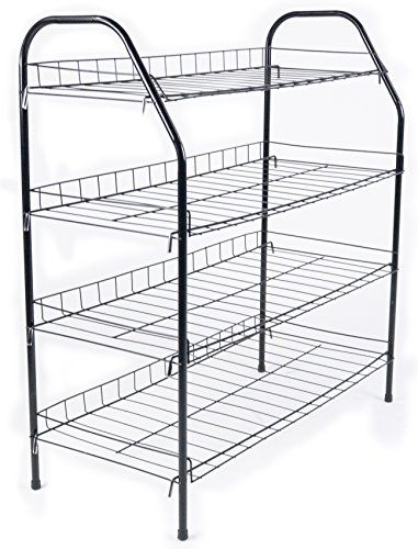 ATHome Entryway 4 Tier Shoe Shelf Storage Organizer - Super Space Saving Stackable Metal Shoe Rack Tower for Closet, Cabinet, & Entryway, Black
