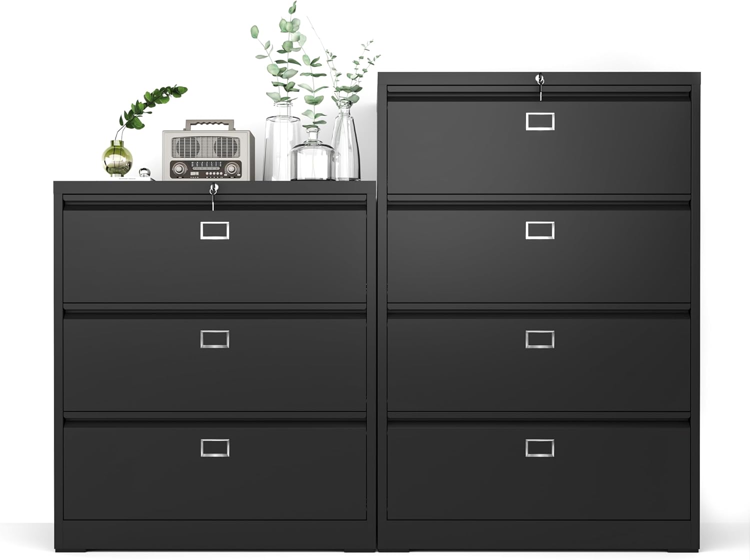 Lateral File Cabinet with Lock,3 Drawer and 4 Drawer Metal Filing Cabinets, Home Office Storage Cabinet for Hanging Files Letter/Legal/F4/A4 (White)