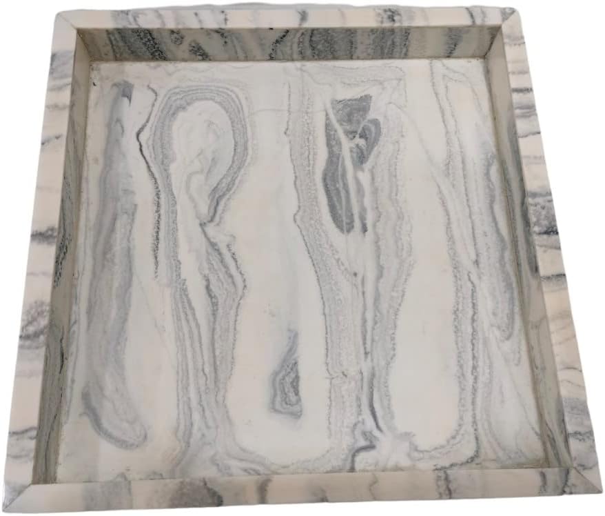 Decorative Square Shape Tray Jewelry Perfume Organizer Living Dining Room Coffee Table Bathroom Office Kitchen Sink Vanity Countertop Women Present Marble Style Resin Tray