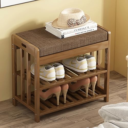 Bamboo Shoe Rack Bench Shoe Bench with Cushion Entryway Bench with Shoe Storage Bench Seat for Entry, Living Room, Bedroom, Hallway (Size : 23.6 * 10.6 * 17.3in)