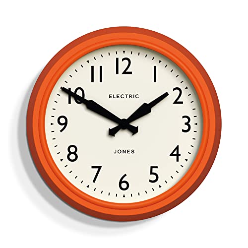 JONES CLOCKS® Telecom Round Wall Clock - Retro Clock - Designer Clock - Kitchen Clock - Living Room Clock - Office Clock - Easy to Read Dial - Contemporary Design (Black)