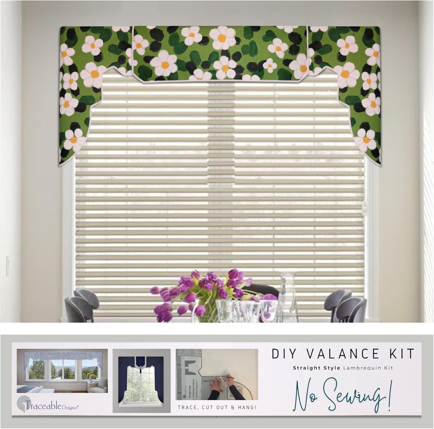 Straight Lambrequin Window Cornice Kit, No-Sew Curtain for Bedroom, Living Room, Modern Home Decor, Rod Pocket