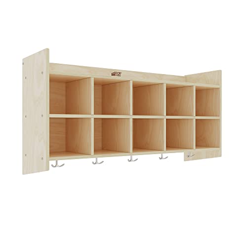 ECR4Kids 10-Section Hanging Coat Locker with Shelf , Classroom Storage, Natural