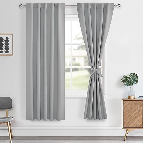 Hiasan Back Tab and Rod Pocket Blackout Curtains Sewn with Tiebacks - Thermal Insulated Room Darkening Curtains for Living Room 52x108 Inch, Navy Blue, 2 Panels