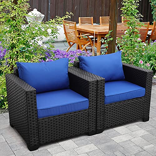 Rattaner Patio Single Sofa Chairs Outdoor Chairs Set of 2 Outdoor Sofa Accent Chair Outdoor Furniture Club Chair with Anti-slip Cushions and Waterproof Cover, Peacock Blue