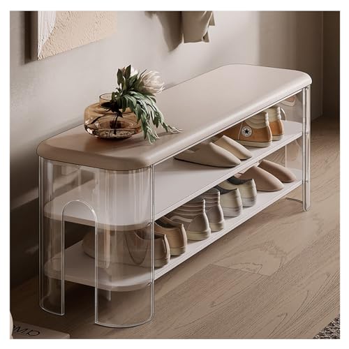 Shoe Bench Acrylic Shoe Bench, Solid Wooden Entrance Shoe Bench, Shoe Rack Bench with Organizer Shelf for Hallway, Bedroom, Living Room Shoe Bench with Seat(Black,100 * 30 * 44cm)