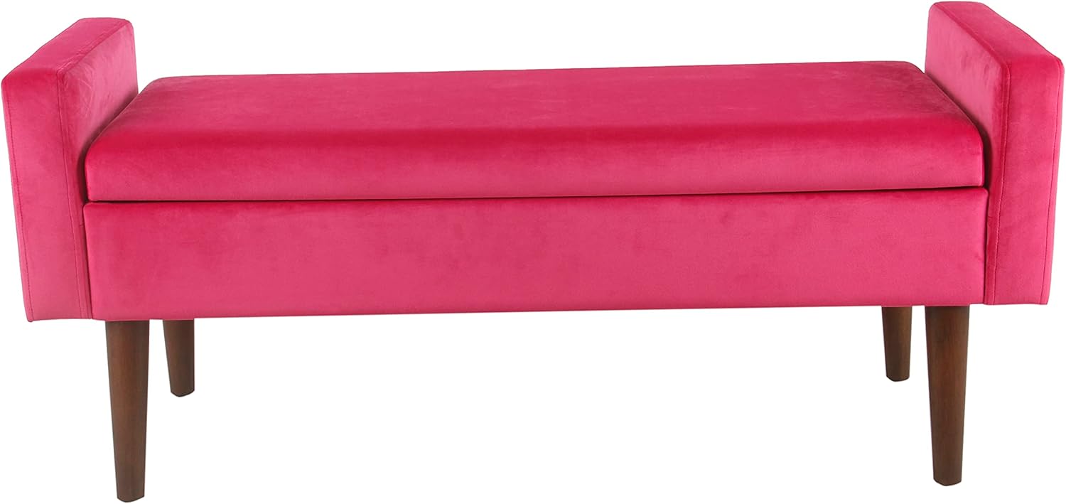 HomePop Home Decor | Upholstered Modern Velvet Storage Ottoman Bench | Ottoman Bench with Storage for Living Room & Bedroom | Decorative Home Furniture, Pink Velvet.