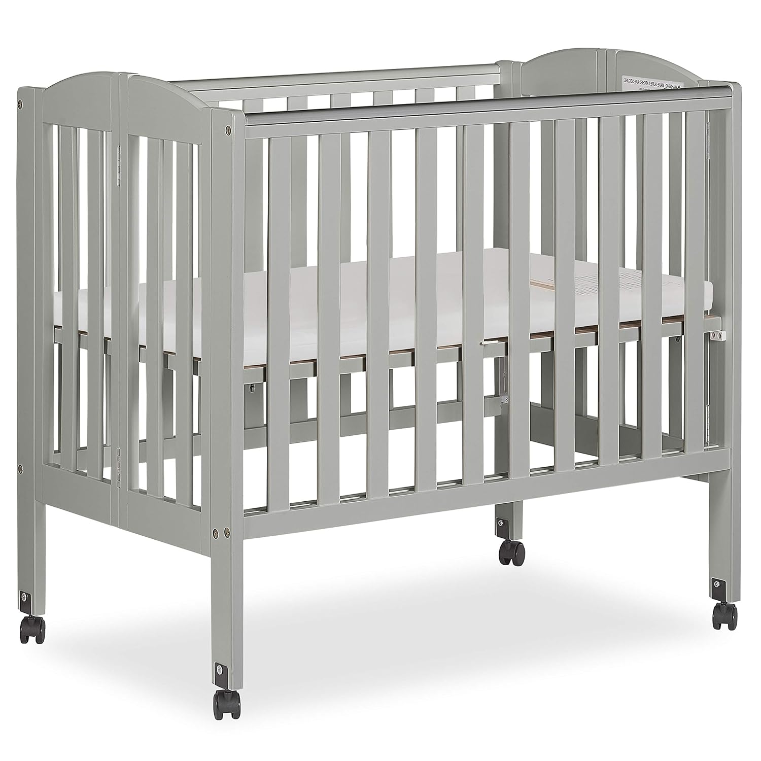 2 in 1 Folding Portable Crib in Cool Grey with Sunset 3” Extra Firm Fiber Crib Mattress, 40x26x38 Inch