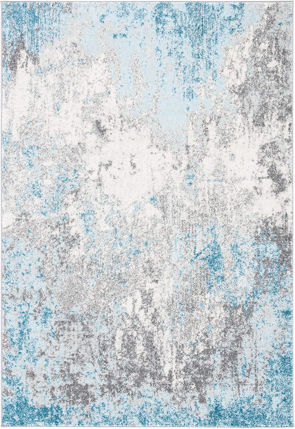 SAFAVIEH Tulum Collection Area Rug - 9' x 12', Grey & Blue, Modern Abstract Design, Non-Shedding & Easy Care, Ideal for High Traffic Areas in Living Room, Bedroom (TUL207F)