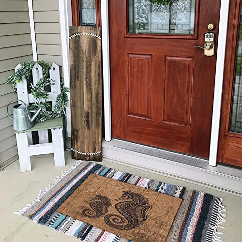 Anti Slip Coir Door Mat Indoor Entrance with Heavy Duty Backing Nautical Beach Ocean Theme Underwater Fish Door Mat Shells Starfish Beach Coastal Closing Gift for Front Door Outside Home Décor 16x24