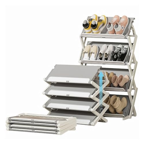 Entryway Shoe organizer, 3-4 Tier Gray Transformable One Piece Folding Shoe Rack, Living Room Closet Shelf, Multi-functional Closet Shelf, Space Savingg(Size:4-TIER)