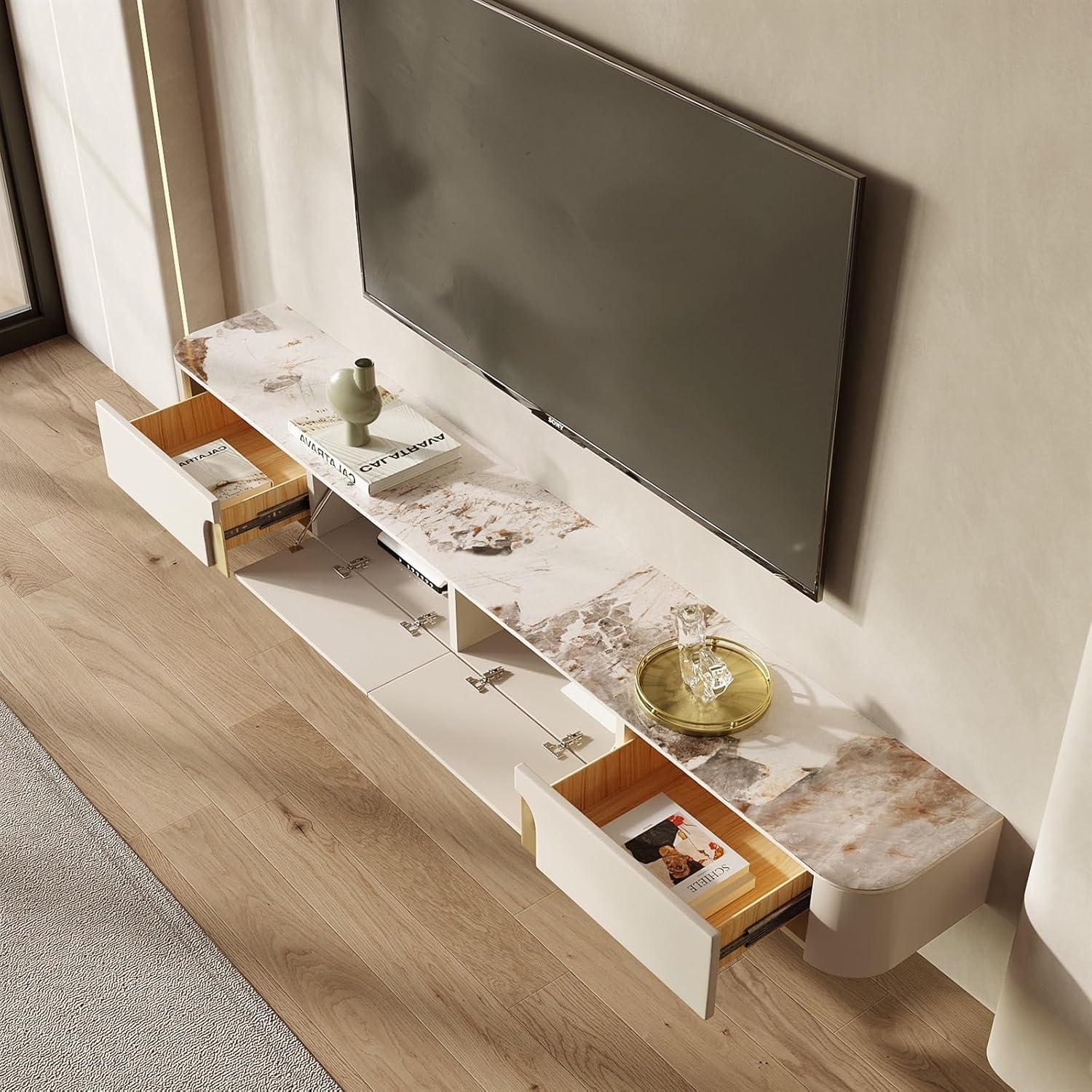 Bedroom tv Unit TV Cabinet Suspended Modern Simple Small Apartment Living Room Solid Wood Hanging TV Cabinet TV Cabinet