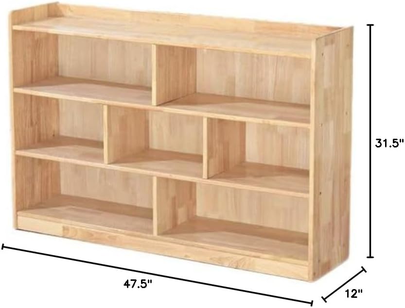 Kinderhuis-Birch Wood Multi Storage Montessori Toy Shelf 8-Compartment Mobile Storage Cabinet, 47in, Classroom Furniture, Natural