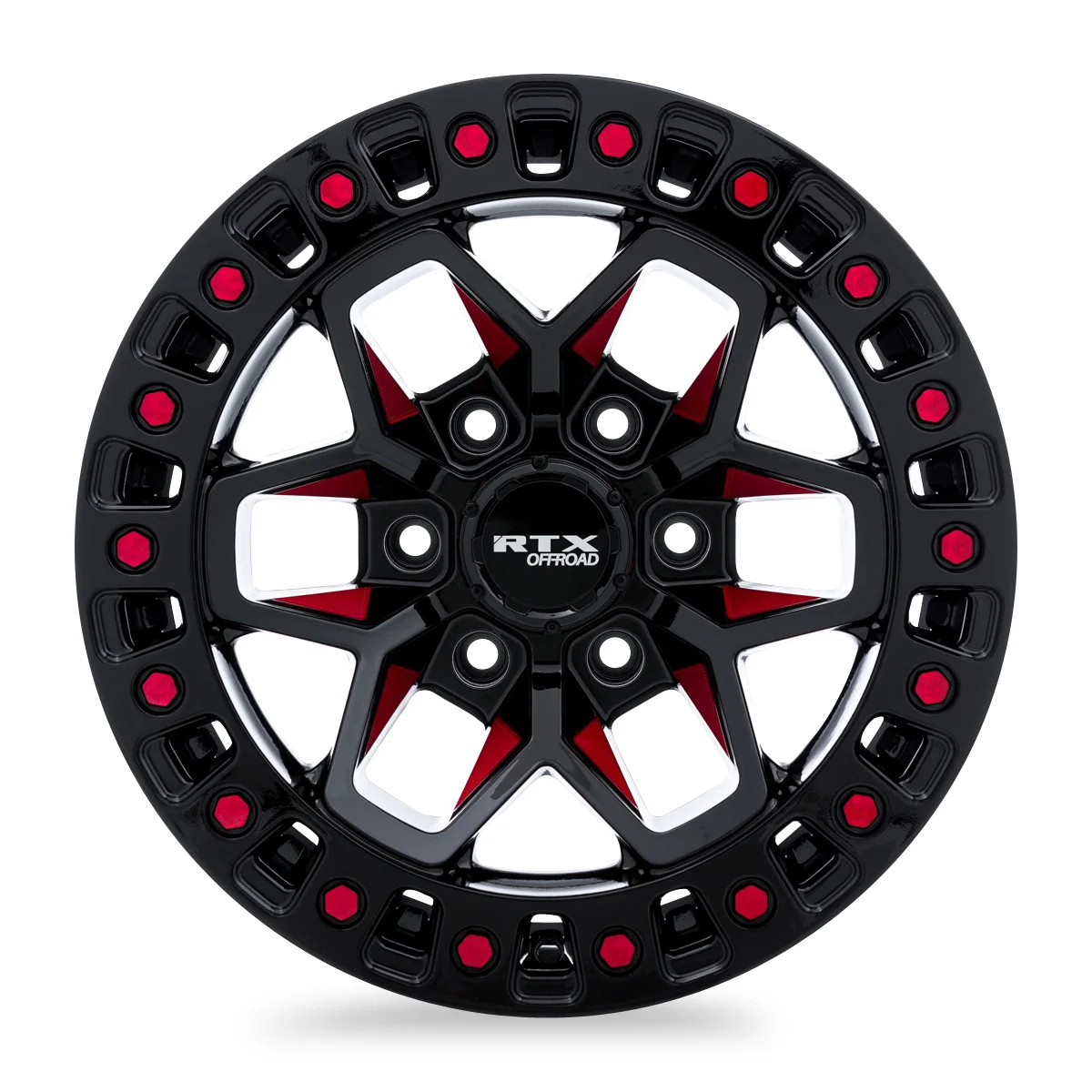 RTX Zion 17x9 6x139.7 ET0 CB106.1 Gloss Black Milled Red Wheel