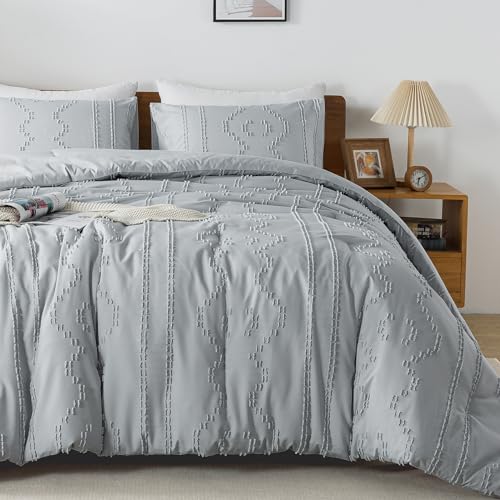 Andency Comforter King Size Set Khaki, 3 Pieces Boho Tufted Summer Bedding Comforters Sets for King Bed, Farmhouse Soft Fluffy Bed Set (104x90In Comforter & 2 Pillowcases)