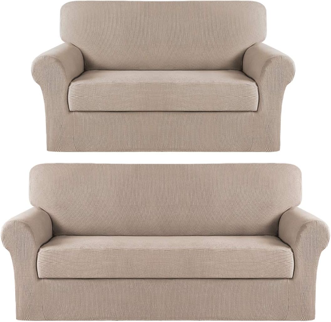 Turquoize Couch Slipcover with Separate Cushion Cover Bundle Loveseat Slipcover & Sofa Covers/Furniture Protector Khaki