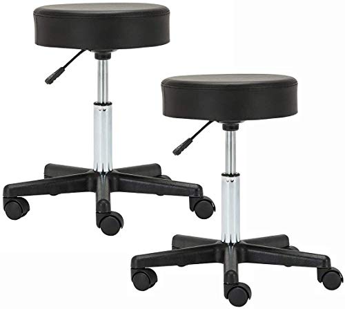 PU Leather Round Swivel Salon Stool Chair Set of 2,Rolling Stool Height Adjustable,Pneumatic Hydraulic Massage Stool with Wheels,5 Nylon Claws Base,for Office Tattoo Beauty Studio,Short Delive