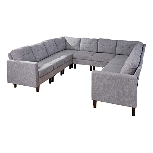 Christopher Knight Home Marsh Mid Century Modern U-Shaped Sectional Sofa Set, Gray Tweed, Dark Walnut