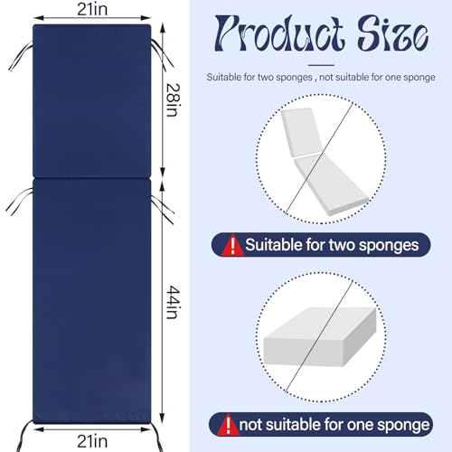 2 Pcs Waterproof Chaise Lounge Cushion Cover Outdoor (Not Includes Cushion) 72 x 21 x 3 Inch Chair Cushion Replacement Cover Chaise Cushion Slipcover with Zipper Ties (Light Grey)