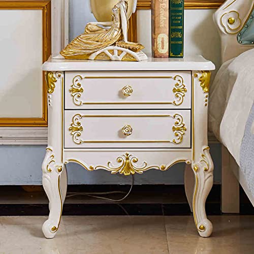 White Nightstand with 2 Drawer, High Feet Bedside Table, Light Luxury Solid Wood Storage Cabinet, Sofa Side Table Corner Tables for Living Room Bedroom Furniture (Size : 45 * 40 * 57cm)
