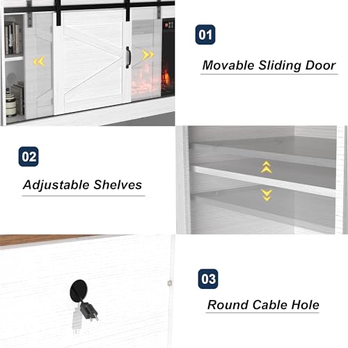 Farmhouse TV Stand with Fireplace for 70