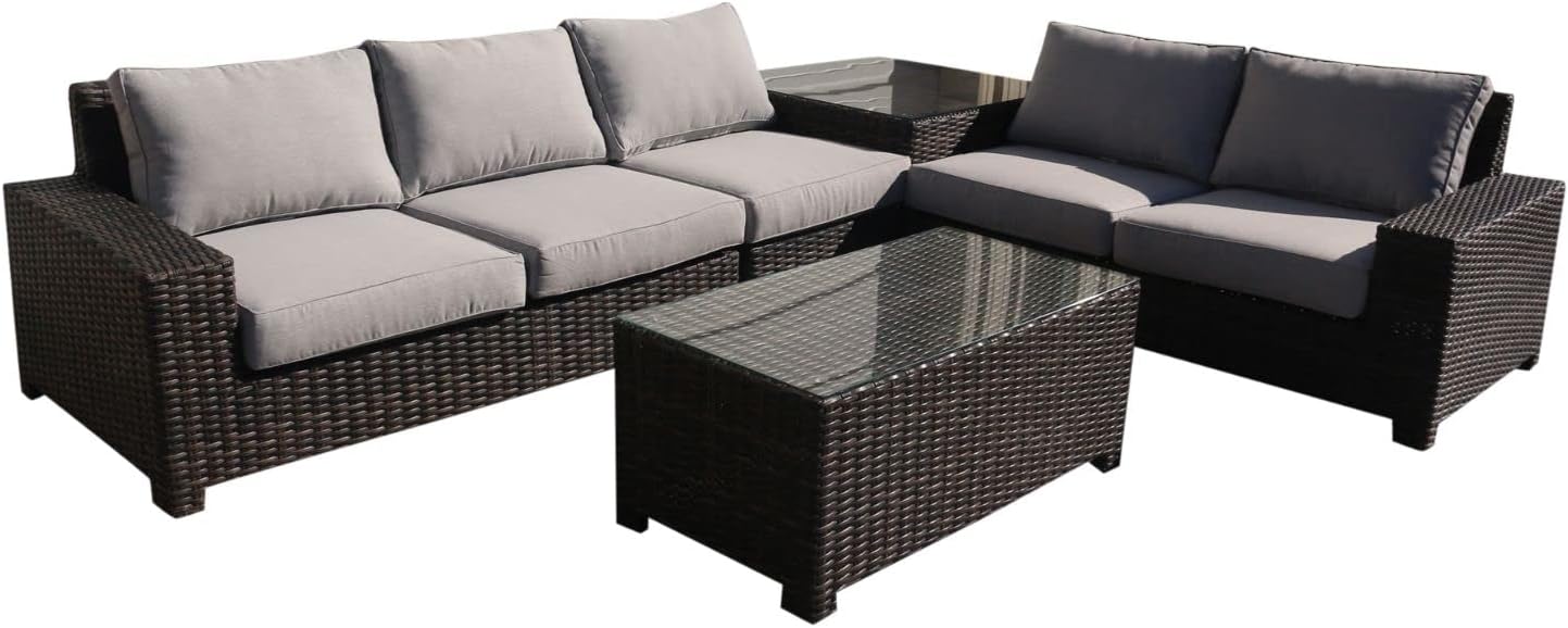 St Lucia Collection 1 Left and 1 Right Loveseats, 1 Armless Middle Chair, 1 Corner 1 Coffee Table 5 Piece Sectional Seating Set, Silver Oak