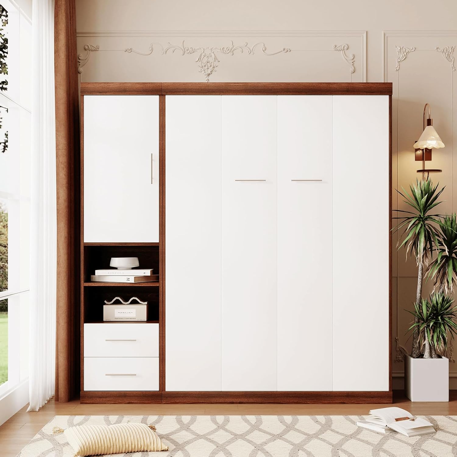 Murphy Bed with Cabinet - Full Size Multifunctional Wall Bed for Bedroom Apartment Dorm, Can be Folded Away into a Cabinet, Space-Saving Furniture,or Guest Room Home Office White