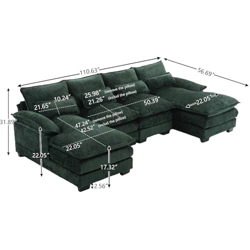 Modular Sectional Sofa, Chenille U Shaped Couch Sectional Couches for Living Room Modern Sleeper Sofa 4-Seat with Chaise(Beige)