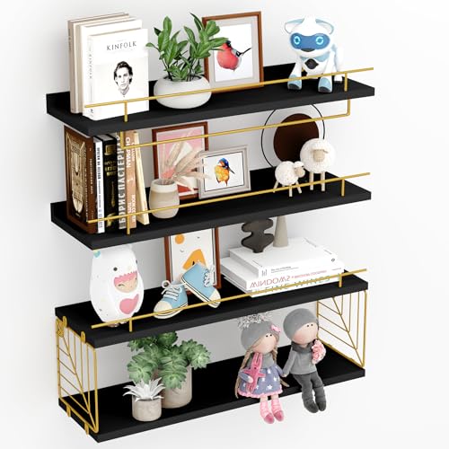 Fixwal 3+1 Tier Bathroom Shelves Over Toilet, 15.8in Farmhouse Floating Shelves with Towel Bar, Rustic Wood Wall Decor for Bathroom, Living Room,Bedroom and Kitchen (Dark Brown)