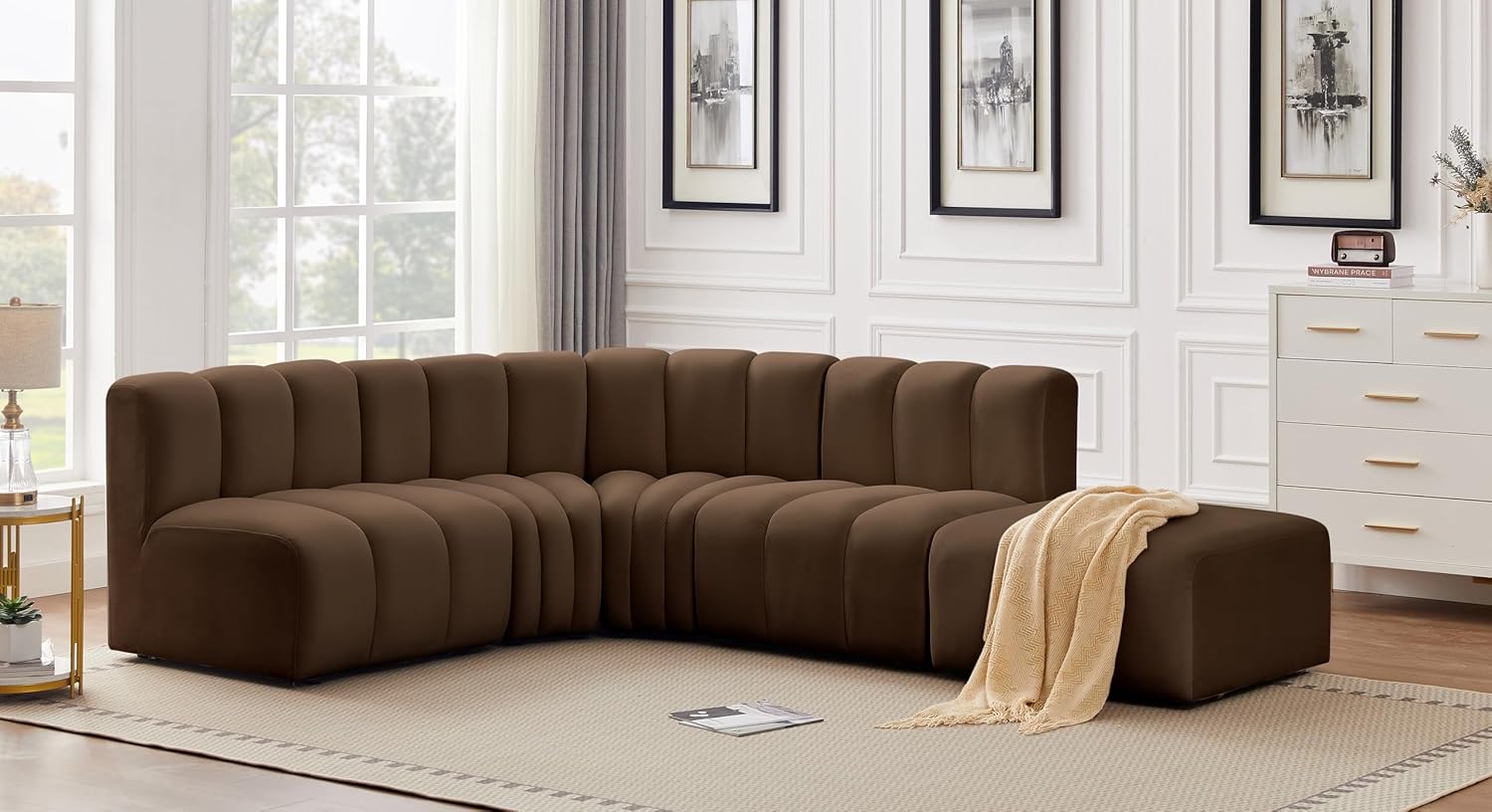 Meridian Furniture Arc Collection Modern | Contemporary Sofa with Soft Velvet, Deep Channel Tufting, Modular Design, 127