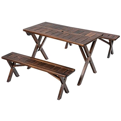 Indoor/Outdoor Folding Garden Bench, Weather-Resistant Backless Patio Bench Seat, Traditional Wooden Leisure Park Bench Chair, Rustic Country Decor for Porch, Lawn (Color : Table and Stool se