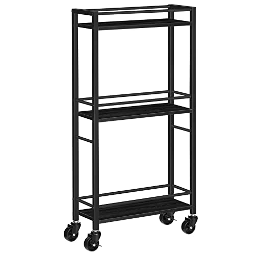 Rolling Cart, Mobile Kitchen Cart on Wheels, Narrow Storage Cart for Small Space, Wooden Service Cart, for Bathroom, Laundry, Living Room, Rustic Brown RCHR4001