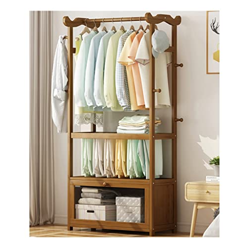 Clothes Rail Rack Freestanding Closet Organizer Clothes Rack Entryway Bench With Coat Rack With With Trouser Rack And Drawer 6 Hooks And Drawers (Color : Brown, Size : 42 * 30 * 166Cm) Own 88