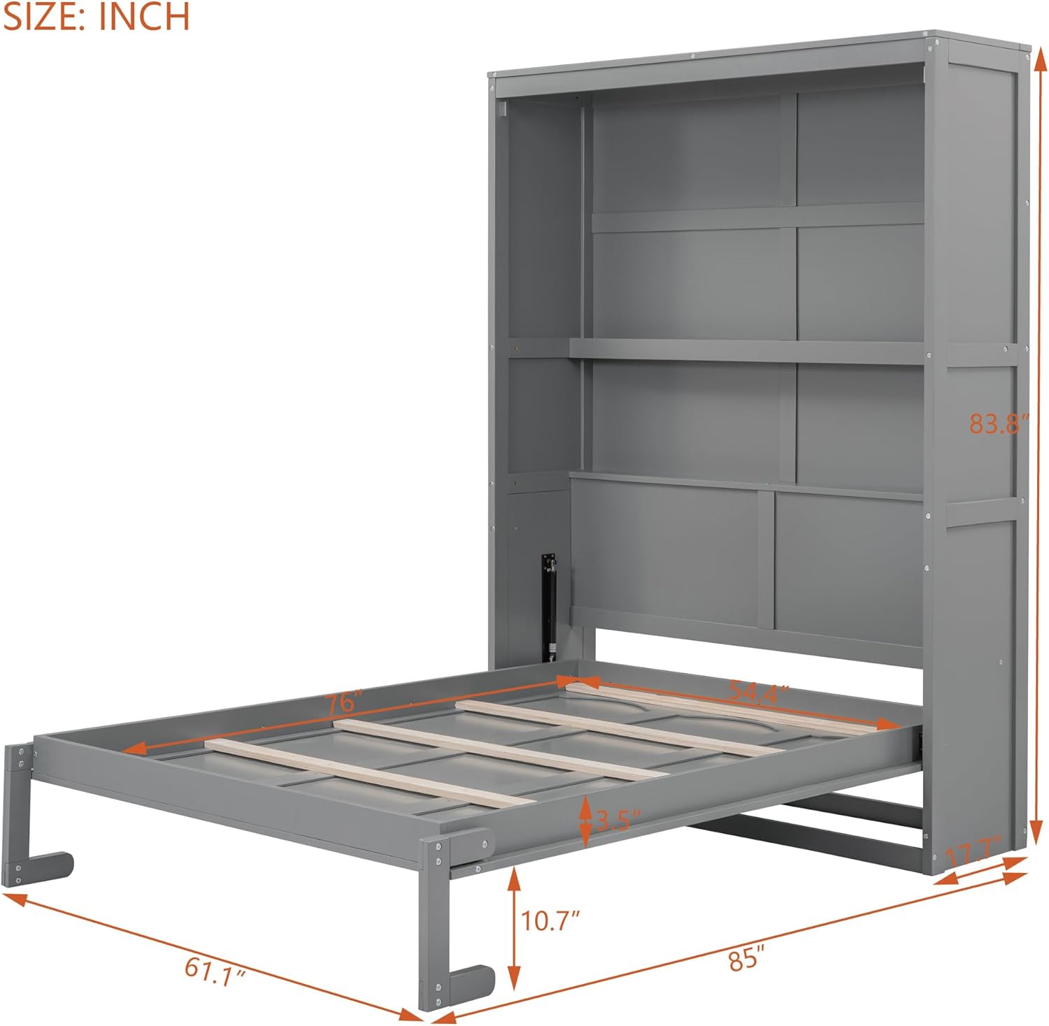 Harper & Bright Designs Full Size Murphy Bed with Shelves, Easy Fold Wood Wall Bed, Space-Saving Murphy Bed Cabinet Full for Guest Room Home Office,Grey