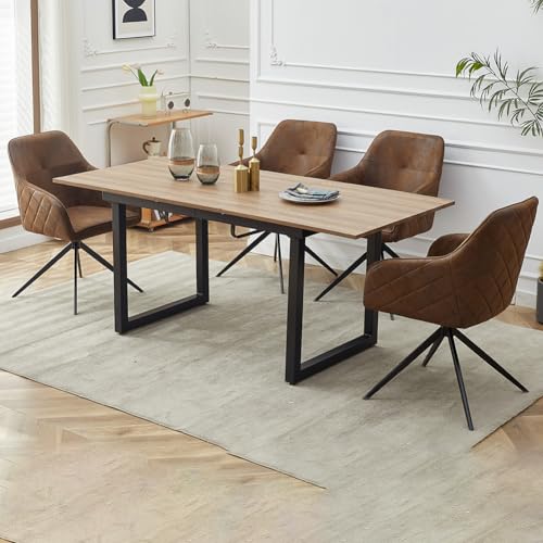 Square Dining Table with Metal Legs, MDF Top Adjustable Dining Table Length Kitchen Table for Living Room, Office, Dining Room 70.86x31.49x29.13in Black One Size