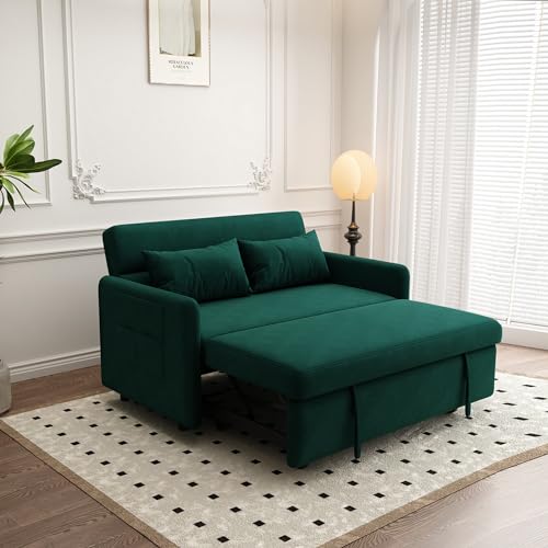 Anwick Modern Velvet 3 in 1 Sleeper Sofa Bed,Convertible Folding Futon Sofa Pull Out Couch Bed with 3 Reclining Backrests,Pillows,54