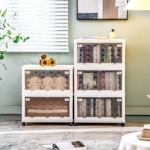 Citylife 77.2 QT 4 Packs Closet Organizers and Storage Collapsible Plastic Storage Bins with Lids Stackable Storage Containers with Wheels and Door Storage Box for Clothing, Blankets, Toys